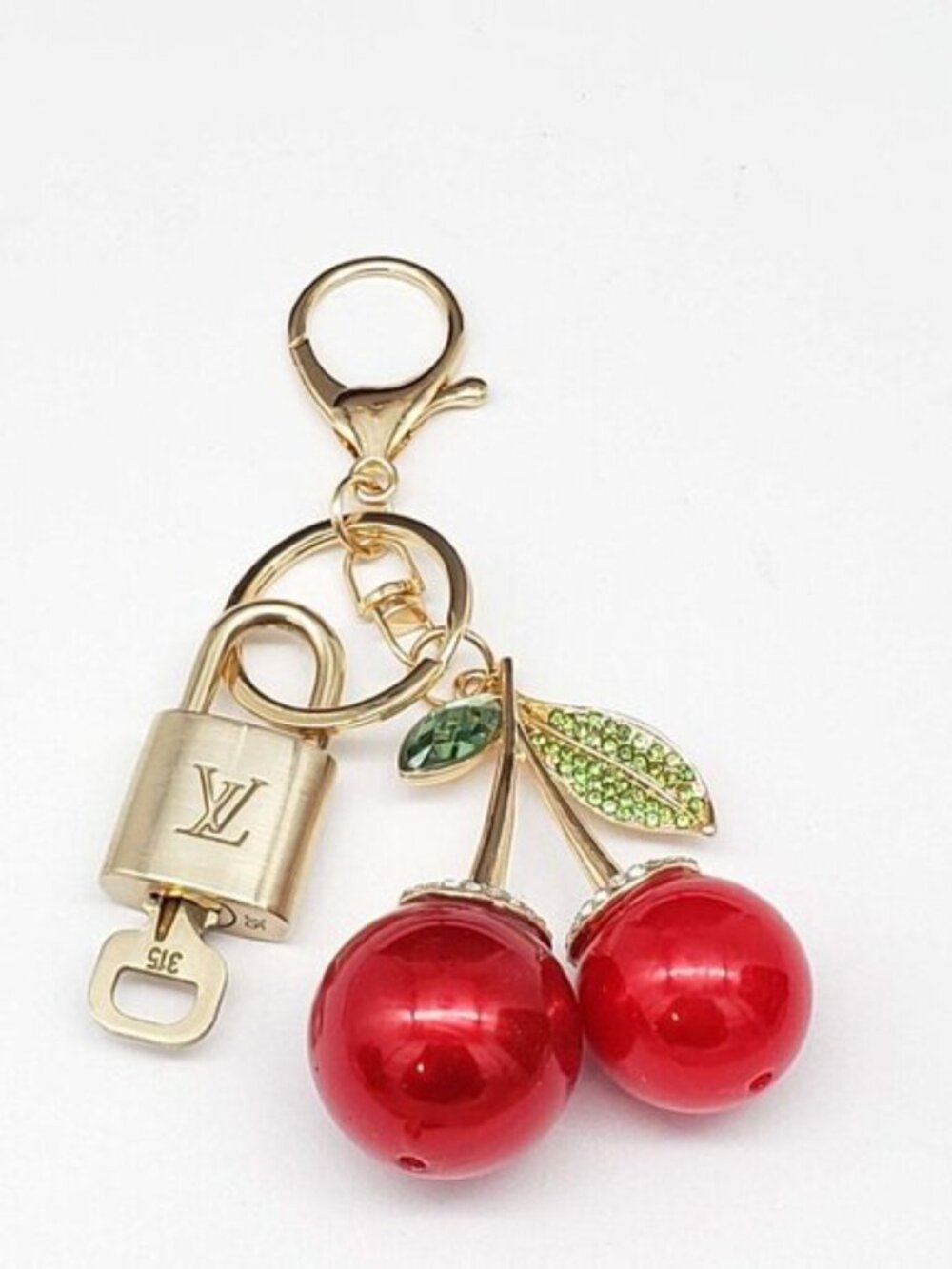 LV Authentic Gold Padlock 🔒 Key Set w/ Unbranded Cherry Keychain Charm - Picture 3 of 7